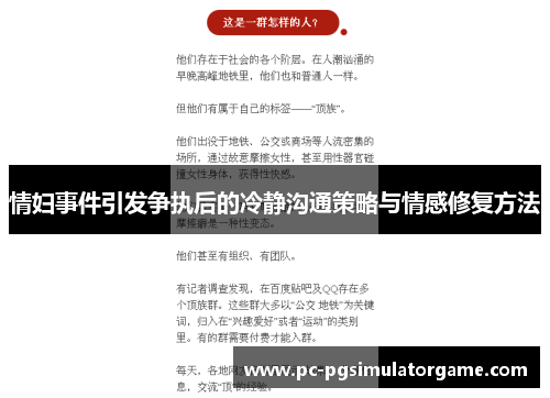 情妇事件引发争执后的冷静沟通策略与情感修复方法